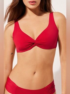 Calzedonia Red Reversible Bikini Set XL High Waisted Twist Front NWOT